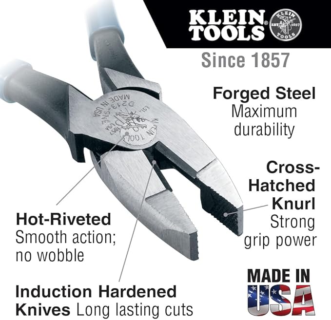 Klein Tools 80020 Plier Set, Made in USA, Lineman's Pliers, Diagonal Cutters, and Needle Nose Pliers, Induction Hardened Knives, 3-Piece