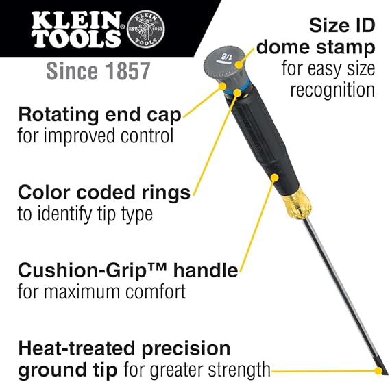 Klein Tools 85820 20-Piece Screwdriver Set, 8 Precision, 7 Standard Drivers with Color-Coded Handles, 3 Insulated Screwdrivers, 1 Demolition Driver, and Magnetizer